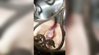 (Link on my page) creamy cunt mother i'd like to fuck rides sex toy on glass table