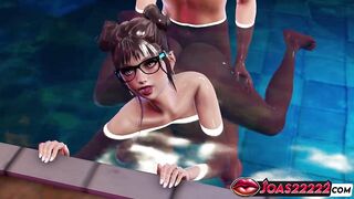 Large Boobs Beauty Jenn in Pool CG Manga - Have a fun Floating Missionary and Doggy position Underwater Screw, Lifting Creampie