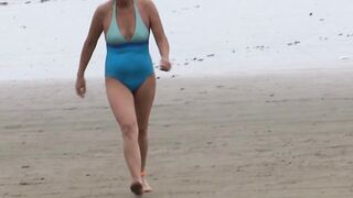 Real clip of mother on the beach, exhibits, masturbates and bangs for the 1st time with stepson