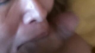 Stepson asked me so much and showed me her hard shlong, this guy sucked it until this chab cum on my boobs