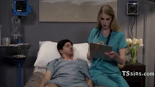 Sexy TS Blond Doctor Screws A Patient Untill This chab Is Cured