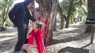 Little Red savaged by the Large Bad Wolf, gives him a head and gets a facial