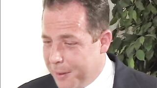 Excited babysitter gets three-some action with her boyfriend and her boss