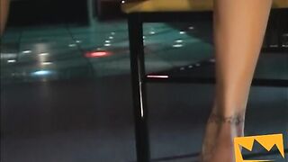 2 breasty strippers engage in hawt lesbo sex in front of their clients