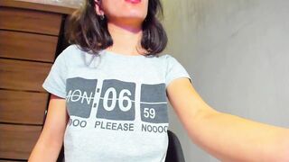 Pleasant brunette hair binds her large breasts!