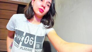 Pleasant brunette hair binds her large breasts!