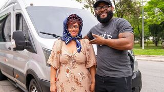 Bulky Redhead Older Booty Stretched in Driving Bus