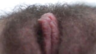 Vintage hirsute gal uses sex toy on her pleasing taut curly twat