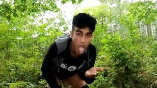 Twink has palpitating ejaculation, play with cum in throat and swallows own cum
