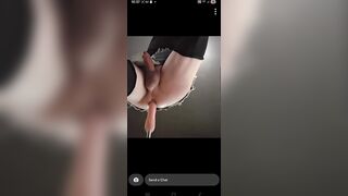 Trans babes sprays cum with intensive hands free climax from screw machine.