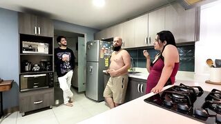 My boyfriend leaves and his ally gets me all sexy and bothered and screws me in the kitchen until this guy cums inside me