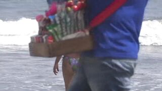 My wife & her stepsister, aged, curly, show off on the beach, wanna screw, wanna watch dicks