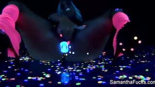 Blacklight masturbation with super sexy Samantha Saint