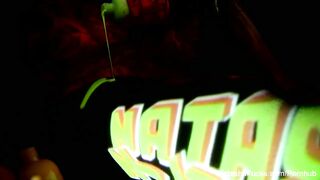 Blacklight tease and BTS with breasty Natasha Priceless