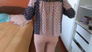 Latin mother, exhibits herself in front of her abode employees and asks 'em to masturbate