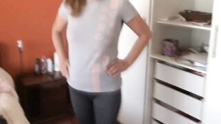 Latin mother, exhibits herself in front of her abode employees and asks 'em to masturbate