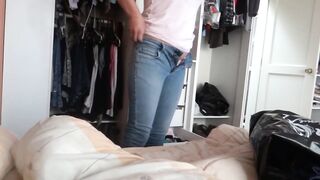 I put on jeans during the time that my stepson records me and jerks off, I get him off in my booty