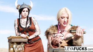 Leya the Viking takes a gold trophy up her butt