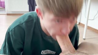 Twink invited his twink ally with a large dong over and tempted him into giving him a oral sex