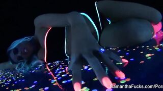 Colorful blacklight teasing with Samantha Saint