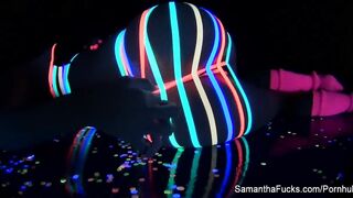 Colorful blacklight teasing with Samantha Saint