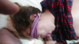 Stepson passes his biggest ramrod throughout my throat, it makes me aroused, I suck it and this guy cums in my mout