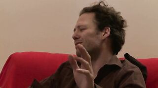 Cuck hubby sits in the corner whilst his hotwife gets fucked by a large wang