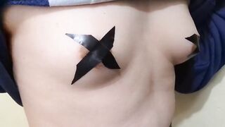 Blond White Sissy Milking her Teats and Slapping 'em with Large Sex toy