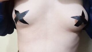 Blond White Sissy Milking her Teats and Slapping 'em with Large Sex toy