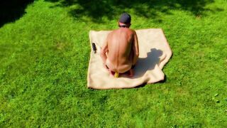exposed pathetic pervert white serf during outdoor party proof that his homo butt likewise take a soda can, CMNM