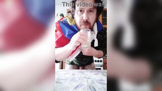 Large Russian dick cums during masturbation! Recent cum in the throat and on the face of this hungry homosexual chap