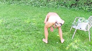 in nature's garb pathetic white serf outdoor, see his uncut ramrod and lengthy homo balls during jumping swings around like bells, CMNM
