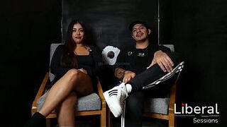 The wife of the cuckolded spouse sucking ramrod in front of him