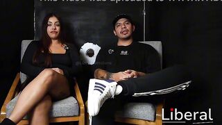 The wife of the cuckolded spouse sucking ramrod in front of him