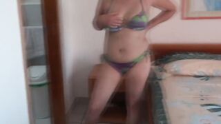 Pretty stepmother on the beach very lascivious shows off and begins touching herself, that babe needs to f