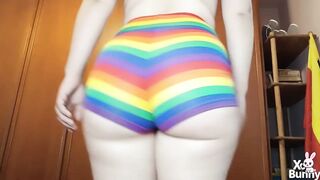 Large obese flawless butt walking in shorts