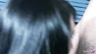 Slender ebony hair Teen with Mini Boobs but Round Bouncing Butt entice Large Penis Co-Worker to Risky Screw