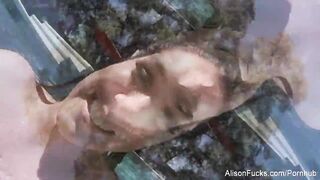 Curvy Alison swims and masturbates in the pool