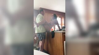 Cheating cum bitch cooks up a kitchen cream pie