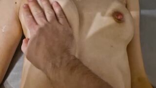 Large nipp breasts massage with oil