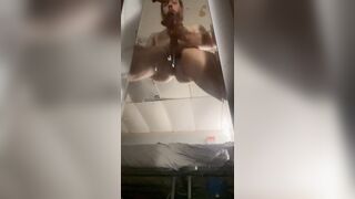 Wank in mirror with jizz flow on mirror