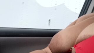 Flashing my large titties on the freeway