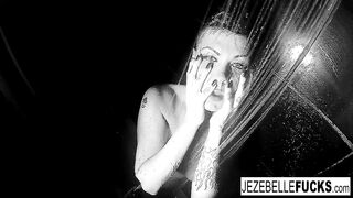 Brunette hair sweetheart Jezebelle gets steamy in the shower