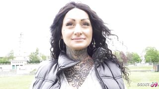 GERMAN SCOUT - 1st Anal Sex for Large Breasts Tattoo Model Mia Roux at Pickup Casting