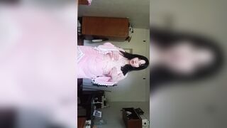 The brunette hair damsel is flaunting her charming body.