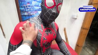 Mary Jane gets sexually excited and imagines her beloved superhero permeating her until this guy cums on her boobs.