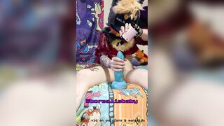 Stretching Twat with Dragon Toy in Fursuit