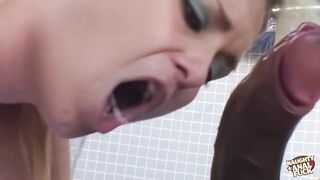 A voluptuous golden-haired mother engages in a vigorous three-some with big hunk genitalia.