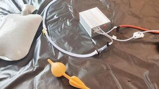 Massive stomach inflation using my enema machine and inflatable bardex nozzle