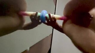 Chastity masturbating during the time that mastix watches from couch!